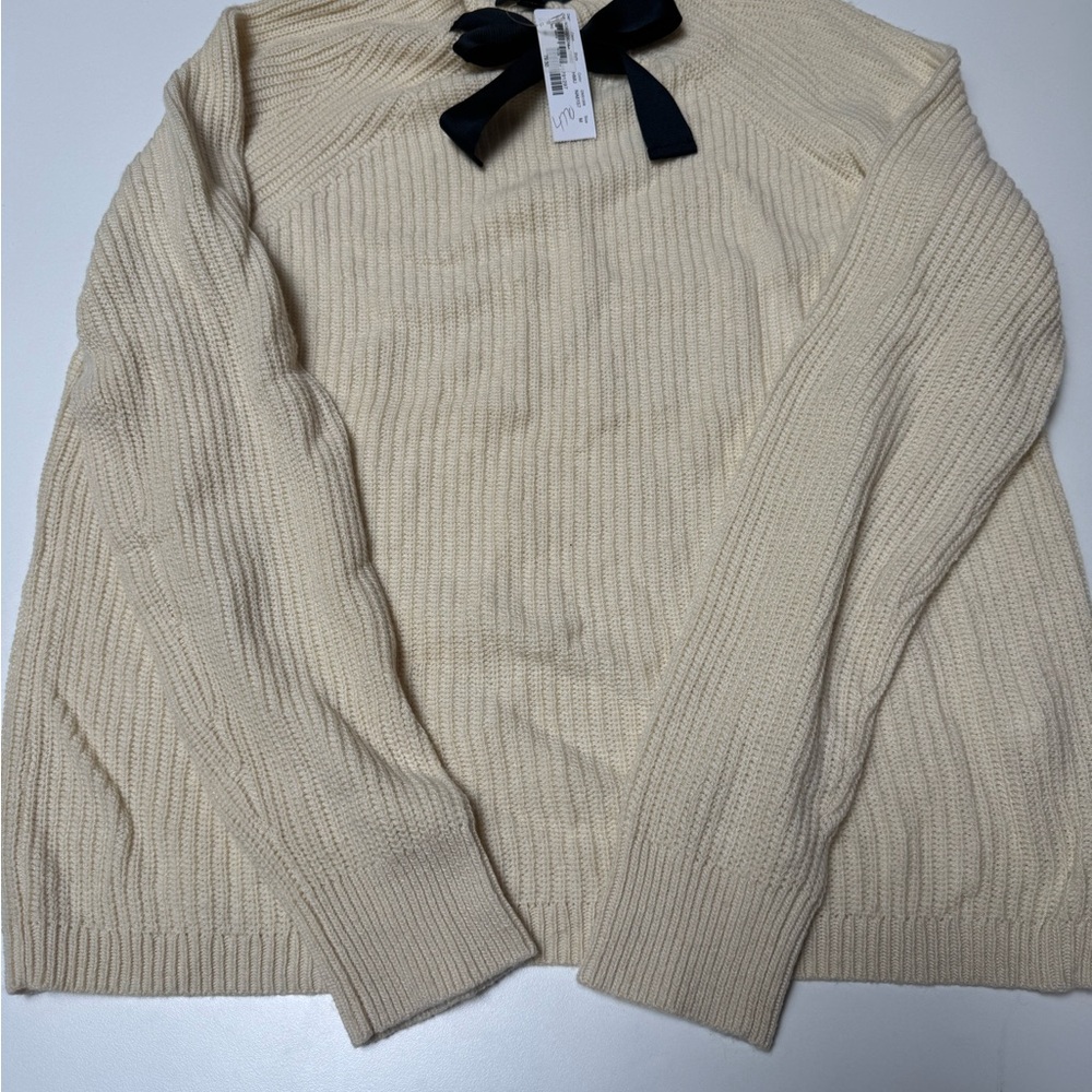 J. Crew Cream Turtleneck Sweater with Black Bow NWT